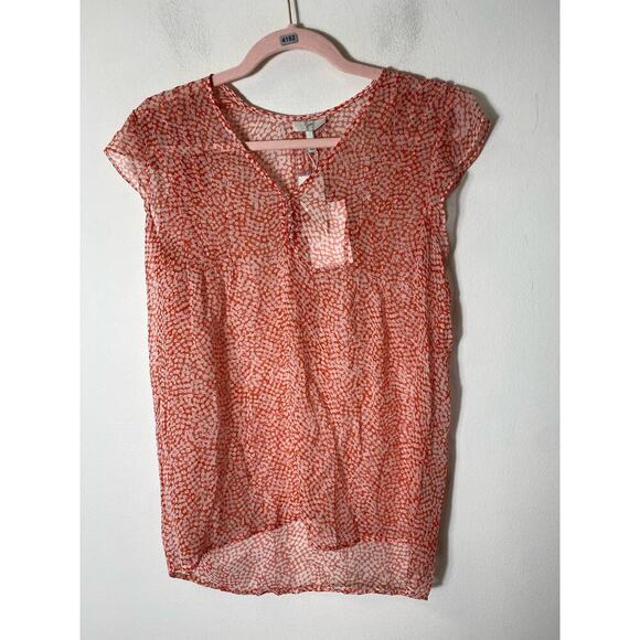 NWT Joie Red White Print Sheer Flutter Sleeve Top Sz S - Picture 7 of 7